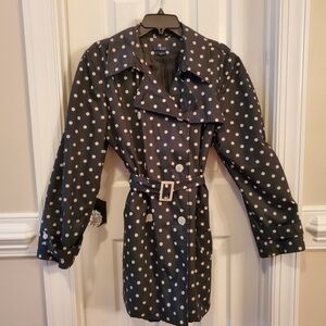 Ralph Lauren Vintage Black Polka Dot Women's Trench Coat With Pockets